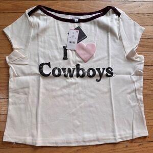 Grayson Threads I Heart Cowboys Graphic Ringer Baby Tee White Plus 1X NWT